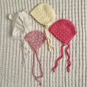 Newborn and 0-3 Months Hand Knitted Baby Bonnets Bundle Lot